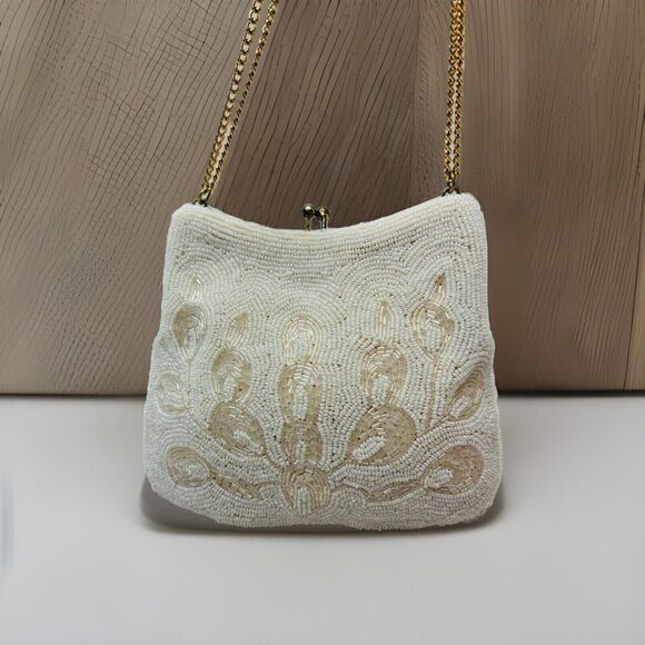 Vintage‎ White Sequin Beaded Purse/Evening Bag Exquisite Detail Clean Bridal - Picture 1 of 16